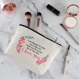 Mothers Day Gifts for Stepmom from Stepdaughter Zipper Travel Makeup Bag for Bonus Mom Mother in Law for Christmas Thanksgiving Birthday Gifts