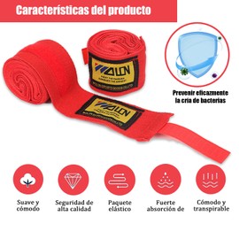Vendas para Boxeo, Vendas Elásticas de Boxeo, Ringside Vendas para Boxeo, Vendas de Mano Elasticas para Protección, Protección de Muñecas y Nudillos, Boxeo, Kickboxing, Muay Thai, Lucha (Rojo)