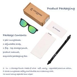 COCOSAND Flexible Baby Sunglasses with Strap Polarized UV Protection for Toddlers Infant Kids Newborn Boy Gril, Bright Black with Green Lens