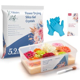 5.2 LBS Silica Gel Flower Drying Crystals, Reusable Color Changing Flower Drying Silica with Airtight Container and Brush, DIY Wedding Bouquet Flower Preservation Kit, Fine Bead Size<1mm