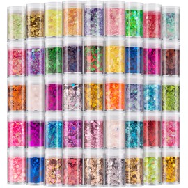 Holographic Chunky and Fine Glitter Mix, 45 Colors Festival Chunky Sequins & Fine Glitter Powder, Iridescent Glitter Flakes, Cosmetic Face Body Eye Hair Nail Art Resin Tumbler Glitter Loose Glitter