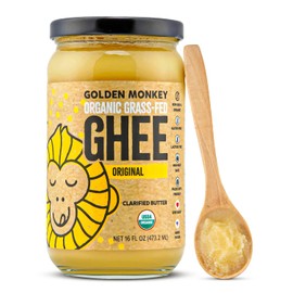 GOLDEN MONKEY Organic Ghee Butter – Grass Fed Clarified Butter for Cooking, Baking, Keto & Gut Health – Ghee Butter Organic Grass Fed from Small Farms – Smooth Spread with High Smoke Point (16oz)