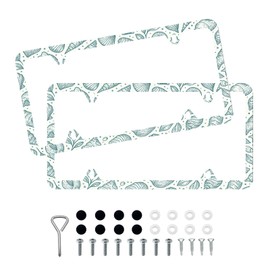 Light Blue Seashells Beachy License Plate Frame - Unobstructed Narrow-Edge 2 Packs Universal Stainless Steel Car License Plate Frames Holder Solid Holder with 4 Holes Rustproof for Men Women