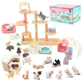 Hojalis Cat Pretend Play Toys, Cat Figures Playset, Pet Pretend Play Toys, Realistic Pet Care Center, Cat House Furniture Toys for Doll Accessories, Cat Care Role Play Educational Toys for Kids