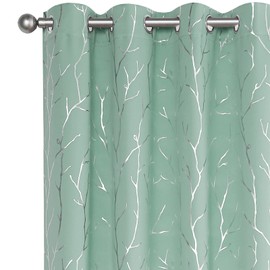 BUHUA Branches Tree Print Blackout Curtains for Living Room Darkening Curtains Print Pattern Light Blocking Curtains for Bedroom 52W×72L Aqua 2 Panels