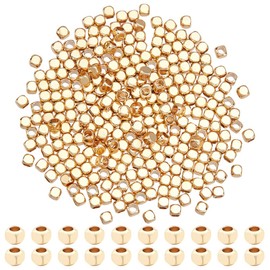 NBEADS Pack of 300 Genuine 18K Gold-Plated Beads, 2.5 mm Gold-Plated Brass Beads, Square Smooth Spacer Beads, Gold Metal Beads for Bracelet, Necklace, Earrings, Jewellery Making, 1.6 mm Hole