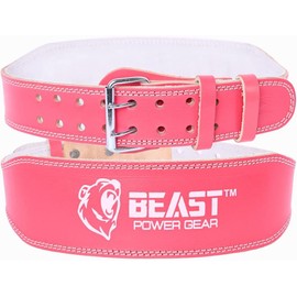 Beast Power Gear Weight Lifting Belt - 4” Genuine Leather For Lower Back Support Bodybuilding Squat Deadlift Cross Strength Training Weightlifting Gym Belt For Men Women (Pink, Small 24" - 29")