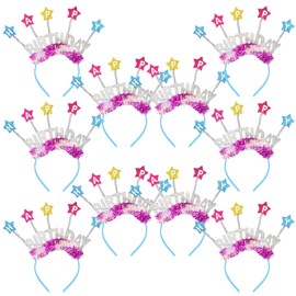 Needzo Happy Birthday Headband for Girls, Multicolor Glitter Details, Party Favor Star Headpiece Set, One Size Fits Most (Pack of 10)
