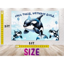 5x3 FT 'Orca Tales, Birthday Sails' Whale-Themed Birthday Backdrop - Joyous Underwater Celebration Decor