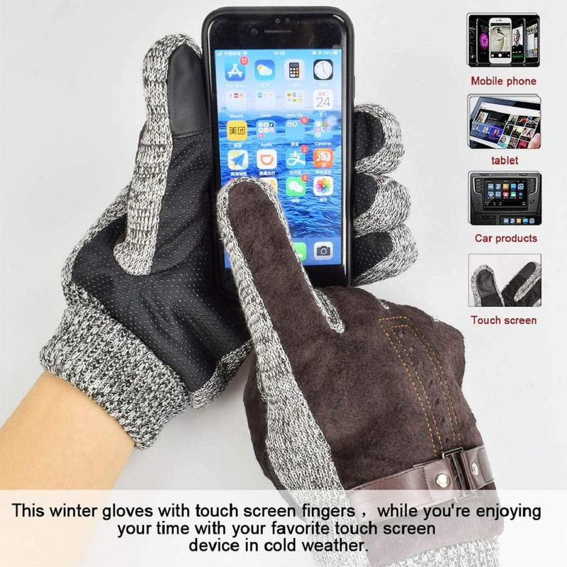 heekpek Men's Winter Leather Gloves Thick Warm Fleece Windproof Gloves