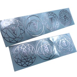 MetalArtern Delicate Flower of Life Chakras Stickers (Set of 7 Pieces) Meditation Symbol Art Mobile Phone Metal Nickel Decals Sticker (Silver)