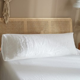 HYPREST 100% French Linen White Body Pillow Cover, Stone Washed Flax Linen Body Pillow Cover 20x54, Super Soft Breathable Cooling Moisture-Absorbing Bed Pillow Cover Envelope Design