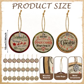 AceOrbit 24 Pcs Vintage Christmas Tags Label 3.9in Wooden Christmas Ornaments with Hemp Rope Xmas Tree Hanging Crafts Tag for Tree Stocking Xmas Party Decoration