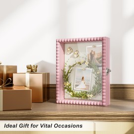 Love-KANKEI Shadow Box Frame 8x10,Wood Deep Shadow Box Display Case with Unique Beads Door and Glass Window, Memory Box Gift for Pictures,Medals,Memorabilia,Collections Pink