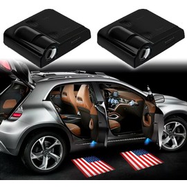 2pcs for USA Color Flag 3D Magnetic Car Door Step LED Welcome Logo Shadow Ghost Light Projector Lamp fits All Car Models (USA Color Flag) by DmStore