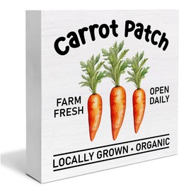 Easter Decor Rustic Carrot Patch Wooden Sign Easter Desk Decorations Home Kitchen Shelf Decor 5 x 5 Inches