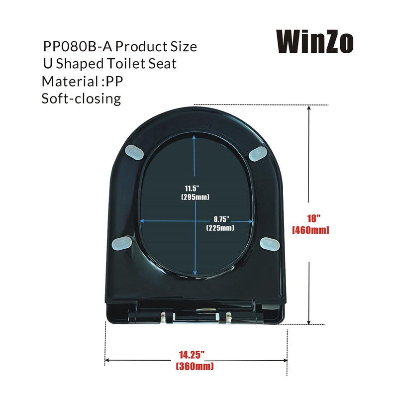 WinZo PP080B-A U Shape Toilet Seat Soft Closing Quick Release