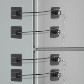 KOVOSCH Pack of 4 Fridge Locks, Window Locks, Cabinet Locks, Window Locks for Child Safety, No Drilling, Fridge Locks with Keys, Baby Cabinet Safety Lock, Black