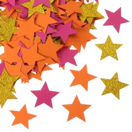 MECCANIXITY 200Pcs Star Confetti Glitter Confetti Table Confetti Decor for Party Wedding Festival Decorations,1.2x1.2Inch,Gold, Orange, Pink