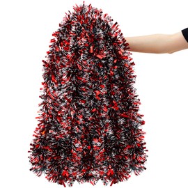 Cindeer 66 Feet Christmas Tinsel Garland Decoration Chunky Tinsel Thick Hanging Luxury Tinsel for Christmas Party Indoor and Outdoor Decor(Red, Silver)