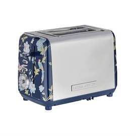 VQ Laura Ashley Elveden Navy Stainless Steel 2 Slice Toaster | Multi-Functional Bagels & Bread Toaster 2 Slice with Adjustable Heating & Defrost Mode | Featuring 2 Wide Slots, Croissant Warming Rack