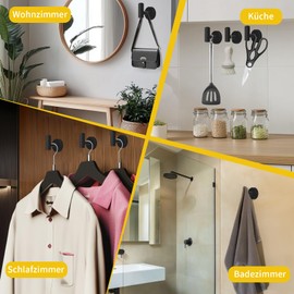 NAKIHOUSE Pack of 2 Towel Hooks for Drilling Including Mounting Set, Stainless Steel Wall Hooks, Clothes Hooks, Load Capacity up to 30 kg, Wall Hooks for Kitchen, Bathroom, Office and Bedroom, Black