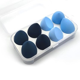 HAPVITAL Makeup Sponges, Set of 8, Multifunctional Makeup Puff, Foundation, Wet & Dry Diagonal Cut, Makeup Puff, Wet & Dry Puff, Beauty Egg (Blue)