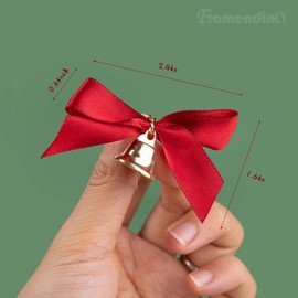 Framendino, 30 Pack Red Christmas Tree Bows Satin Ribbon Bows Christmas Bows Mini Bows with Bell Wrapping Scrapbooking Wedding DIY Craft