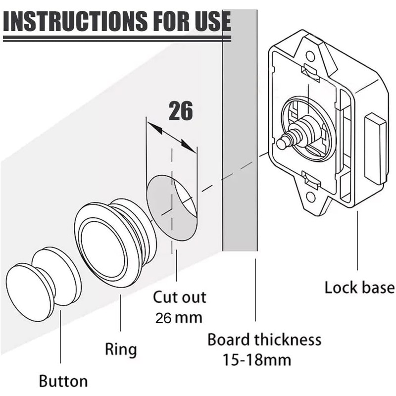 Opaltool 5PC Push Button Drawer Lock,15-18mm Keyless Push Button Door