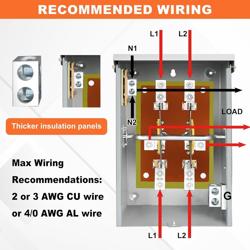 200 Amp Generator Transfer Switch, 120/240V 48000W Manual Transfer Switch