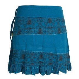 Vishes - Alternative Clothing - Women's Patchwork Ruffle Skirt - Wide Stretchy Waistband and Pockets, turquoise