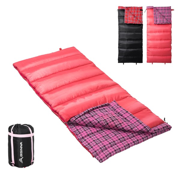 BISINNA Cotton Flannel Sleeping Bag for Adults Cold Weather Camping