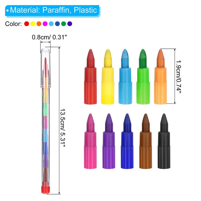 PATIKIL Stacking Crayons, 10 Pack 10 Colors Stackable Buildable Round