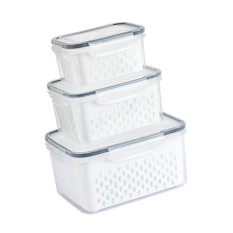3pcs Drain Storage Basket Box Transparent Leakproof Food Storage Containers