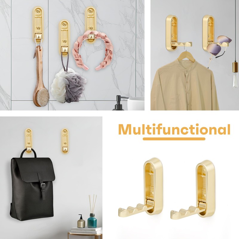 cobmiraln Gold Coat Hooks Foldable Wall Hook - Heavy-Duty Alloy