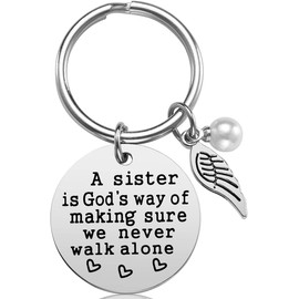 CGBOOM Keychain Sister Friendship Gifts for Best Friend Bestie Christmas Birthday Inspirational Stainless Steel Jewelry Key Chain Present - A Sister is God's Way of Making Sure We Never Walk Alone