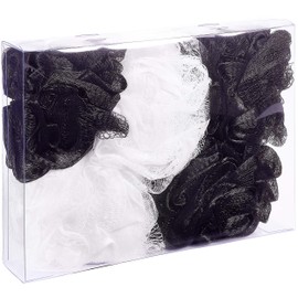 BRUBAKER Cosmetics - Premium Bath & Shower Sponge - Exfoliating Body Pouf - with String for Hanging - 5 Pack - Black/White