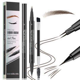 Microblading Eyebrow Pencil, 2-in-1 Dual Ended Eyebrow Pen with 4-Fork-Tip & Precise Brush-Tip, Waterproof Brow Pencil with Hair Like Strokes for Perfect Long Lasting Eyebrows Make up (Dark Brown)