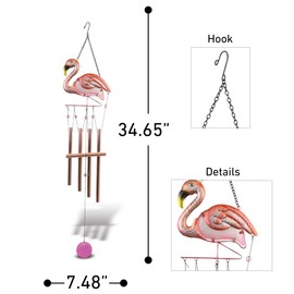 CoTa Global Rose Gold Flamingo Hanging Sea Glass Wind Chime 34.65 Inch, Nautical Glass Windchime Outdoor Decor for a Harmonic Porch, Patio & Garden, Unique Beach Art Indoor Wind Chime Window Mobile