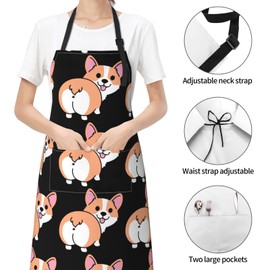 Yipaidel Corgi Butt Adjustable Bib Apron Waterproof Kitchen Cooking Baking Apron with 2 Pockets for Chef Men Women