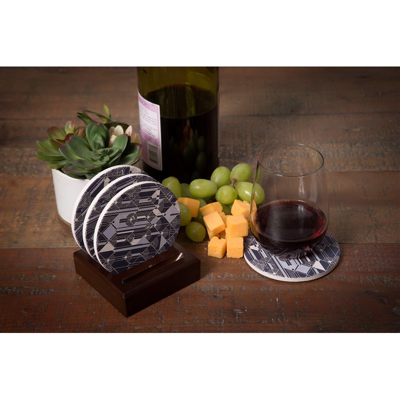 CoasterStone Dark Slotted Wood Coaster Holder, Holds 4 Round Drink