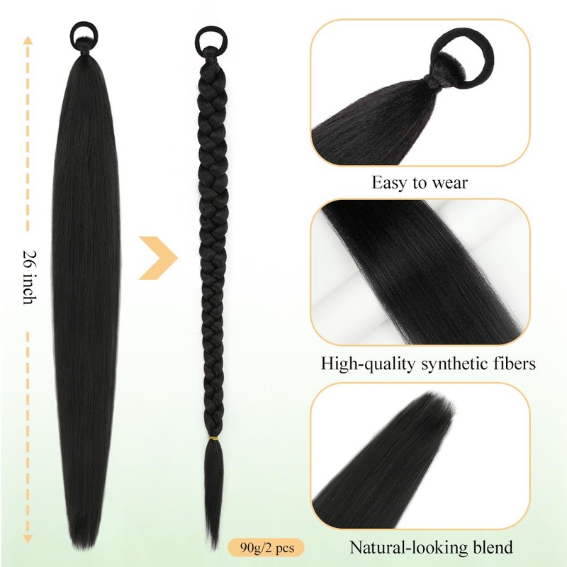 2 Pack Braid Ponytail Extension With Elastic Tie 26 Inch