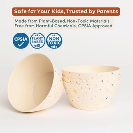 Nook Theory 4 Pack Bamboo Bowls V Shaped - 22 Oz Kids Bowl, Shatterproof, Food-Grade, Dishwasher Safe - Not Microwavable Bamboo Dishes (Celebration)