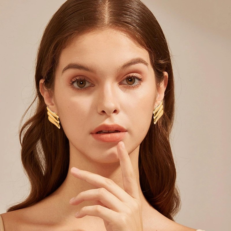 Ohrringe Damen Gold, 1 Paar Chunky Earrings für Damen, Grosse