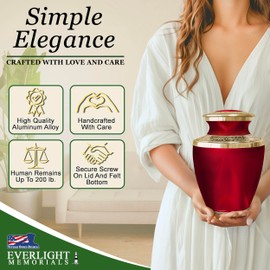 Everlight Memorials Red Urn for Ashes Adult Male – Large Cremation Urns for Human Ashes – Memorial Funeral Urn for Men & Women, Home Display, or Burial