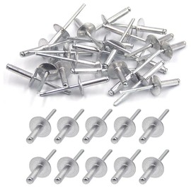 Pack of 100 Aluminium Blind Rivets with Large Flange, Metal Fastening Pressure Rivets, Large Head Dome Rivets with Aluminium Body and Steel Mandrel Rivets for Tinplate, Pack of 100 (4.8 mm x 20 mm)