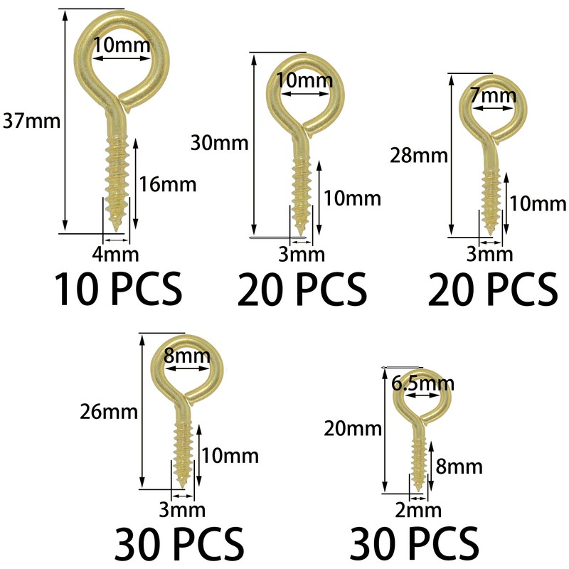110 PCS Self Tapping Eye Screw Hooks Eye Bolts with