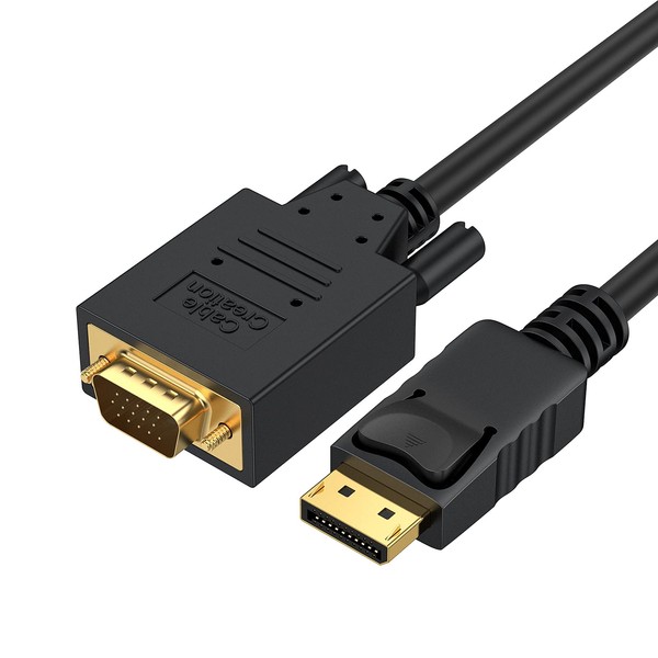 CableCreation Displayport to VGA Cable 6FT, Displayport to VGA Adapter Gold Plated 1080P@60Hz, Standard DP Male to VGA Male Cable, Compatible with Laptop, PC, TV, Projector, Black