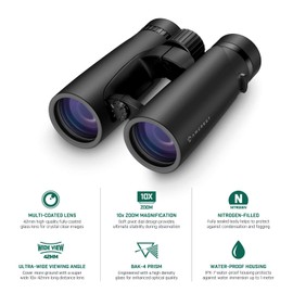 Amcrest 10x42 Roof Prism Binoculars for Adults, HD Professional Binoculars for Bird Watching, Travel, Stargazing, Hunting, Concerts, Sports, BAK-4 Prisms, Smart Phone Adaptor for Photography