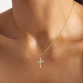 Z ZACHÉ Trendy 14K Gold Plated Rotatable Crown Cross Necklace for Women Delicate Zircon Cross Pendant Necklace Simple Jewelry,17+2"